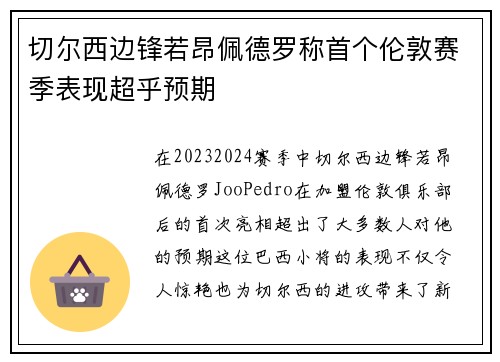 切尔西边锋若昂佩德罗称首个伦敦赛季表现超乎预期